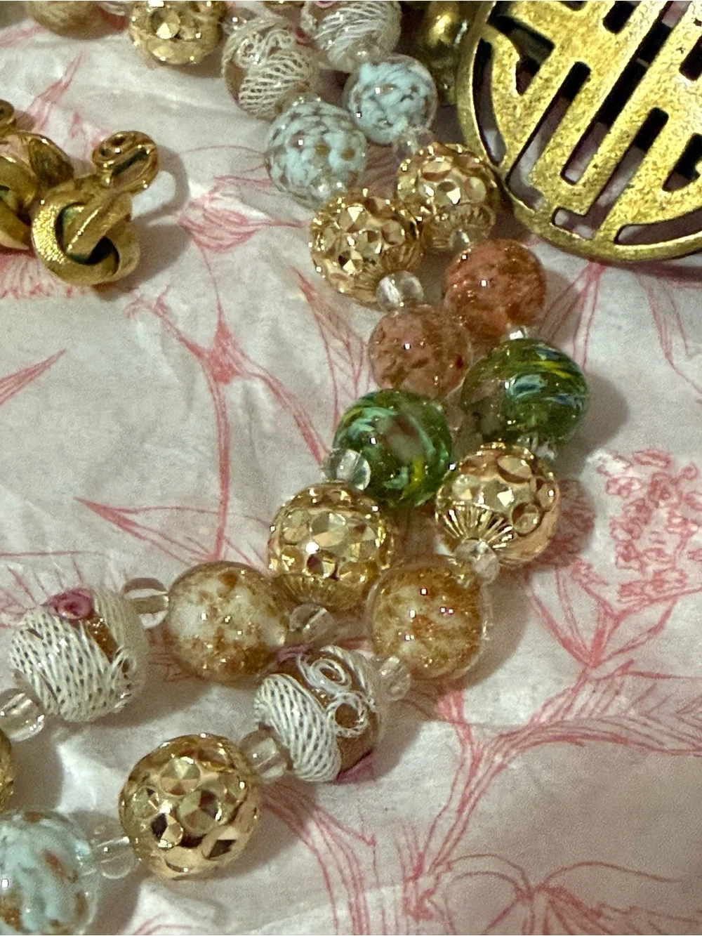 Vintage Rosary Beads(Multicolor Glass & Gold Bead Necklace) Bundle